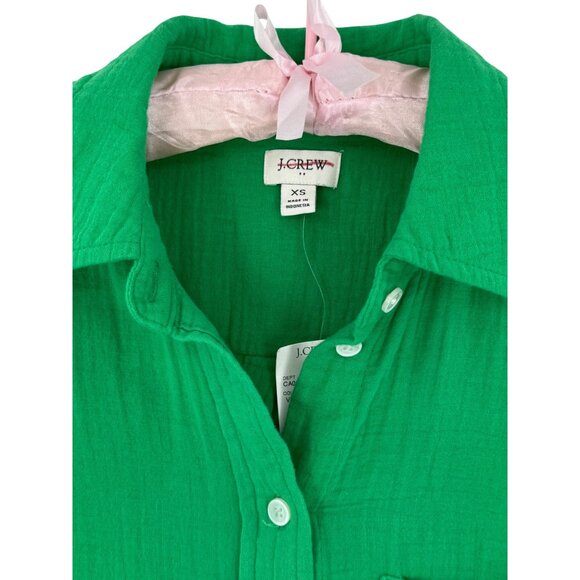 NWT J.Crew Green Crinkle Gauze Cotton Coastal Granddaughter Button Down Top XS - Picture 4 of 16
